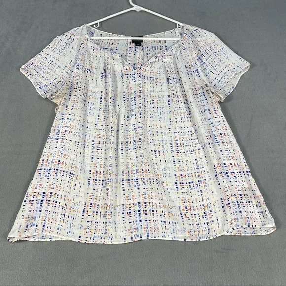 Worthington Petite Women’s White with Pattern print Blouse, Short Sleeves, PXL - Picture 1 of 8